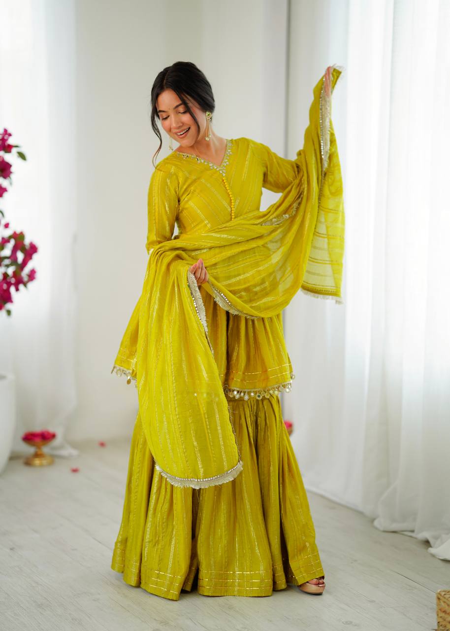 Yellow Mal Chanderi Sharara Set