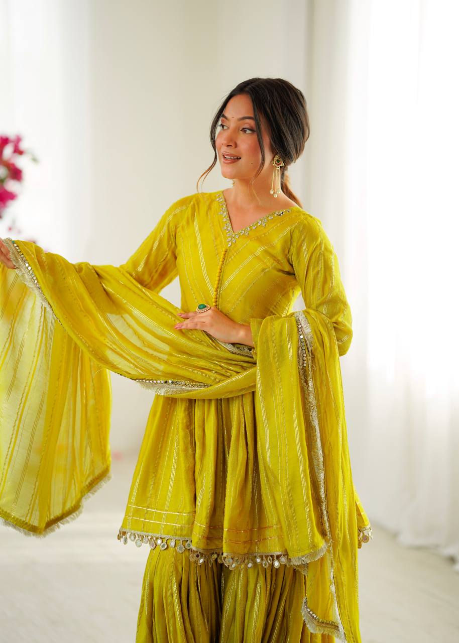Yellow Mal Chanderi Sharara Set