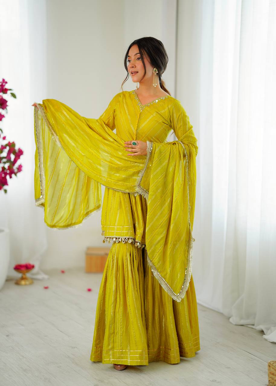 Yellow Mal Chanderi Sharara Set