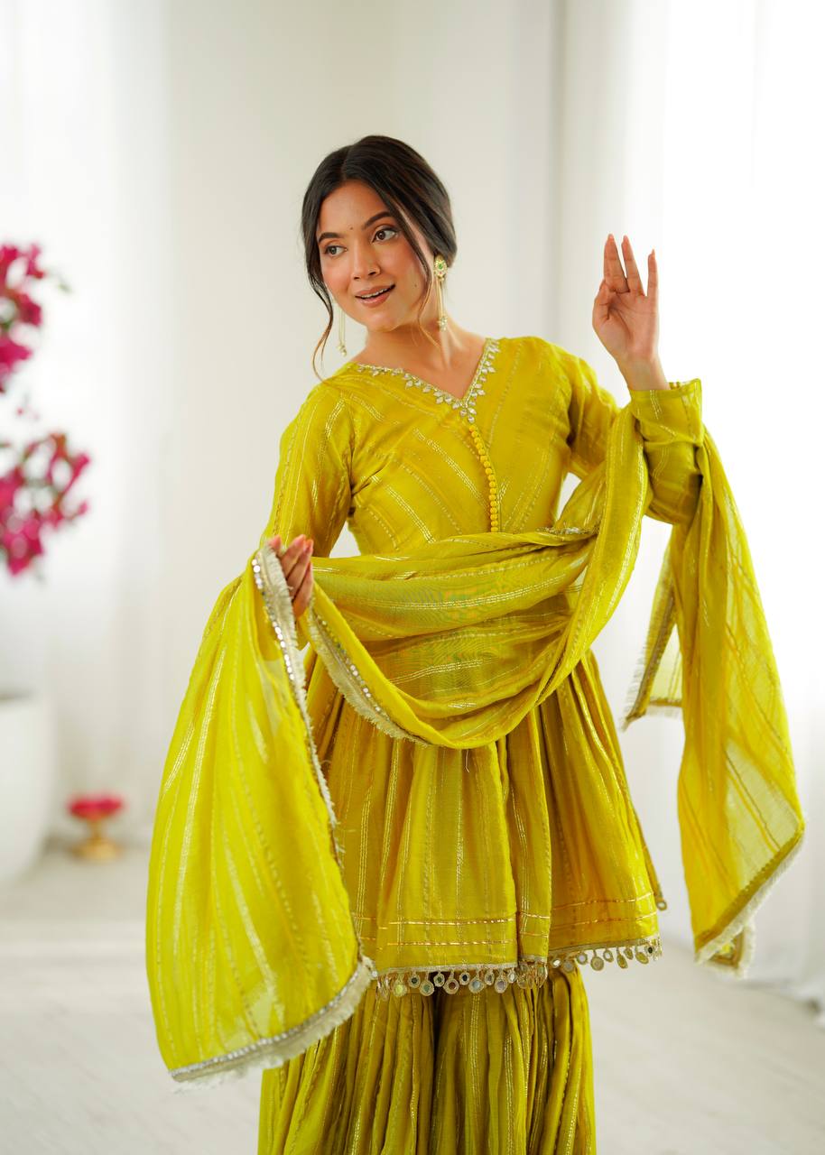 Yellow Mal Chanderi Sharara Set
