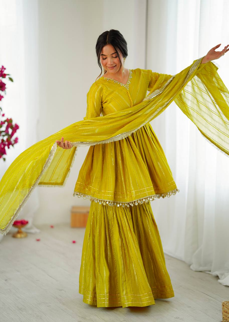 Yellow Mal Chanderi Sharara Set