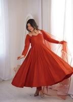 Rust Romansilk Chanderi Kurta Set