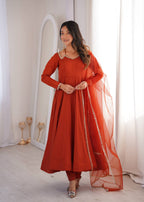 Rust Romansilk Chanderi Kurta Set