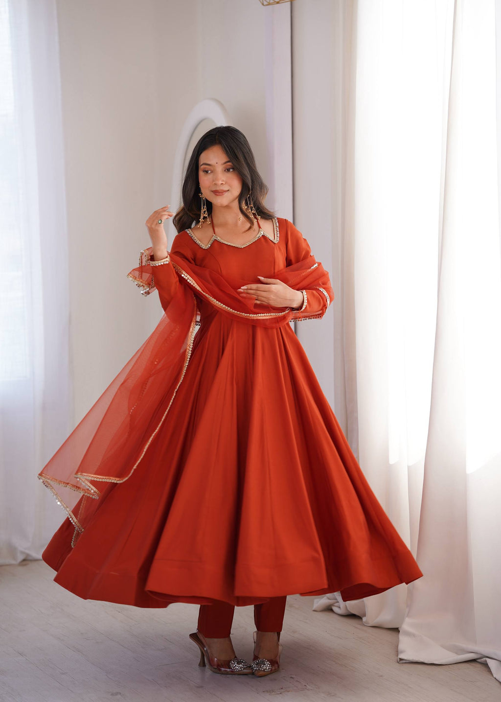 Rust Romansilk Chanderi Kurta Set