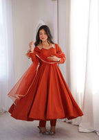 Rust Romansilk Chanderi Kurta Set