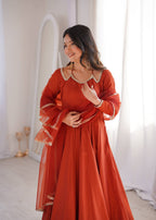 Rust Romansilk Chanderi Kurta Set