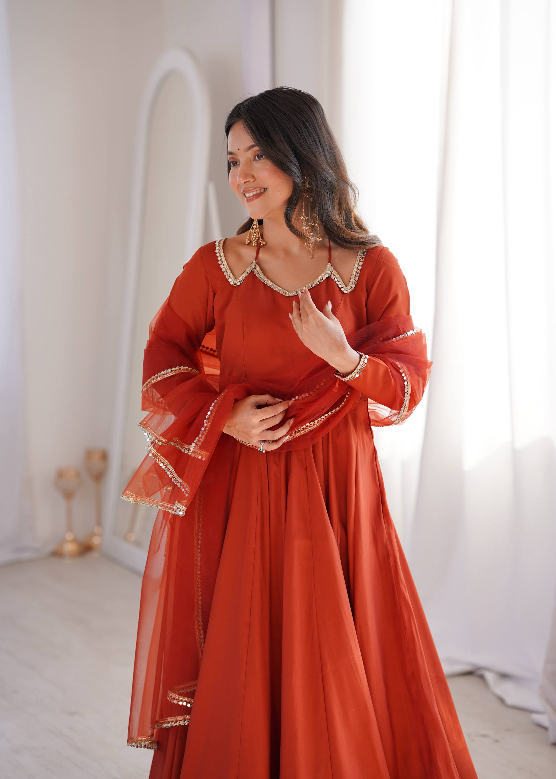 Rust Romansilk Chanderi Kurta Set