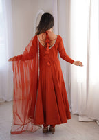 Rust Romansilk Chanderi Kurta Set