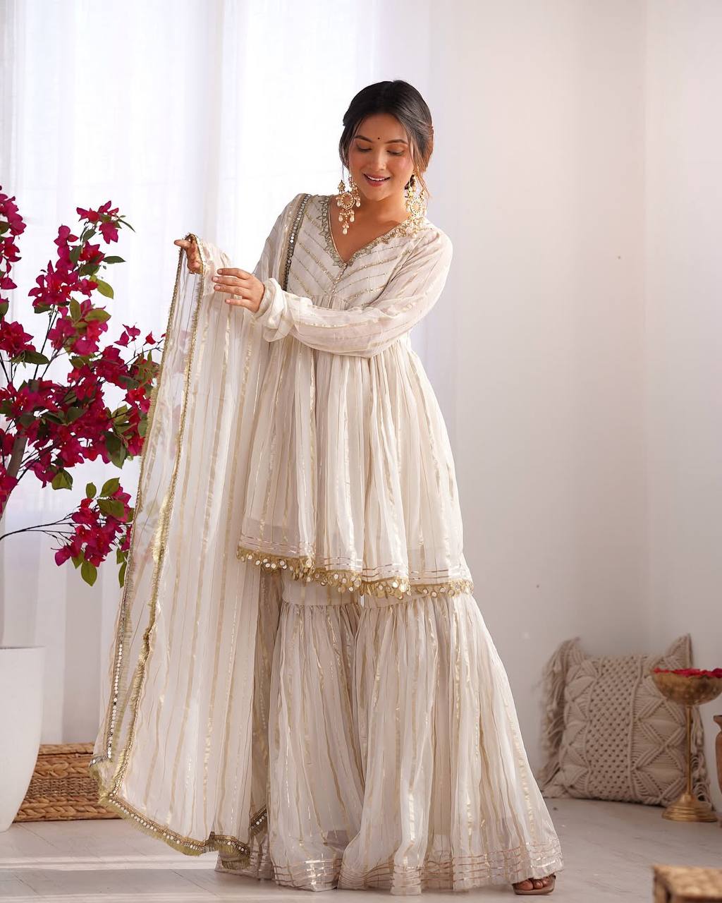White Mal Chanderi Sharara Set