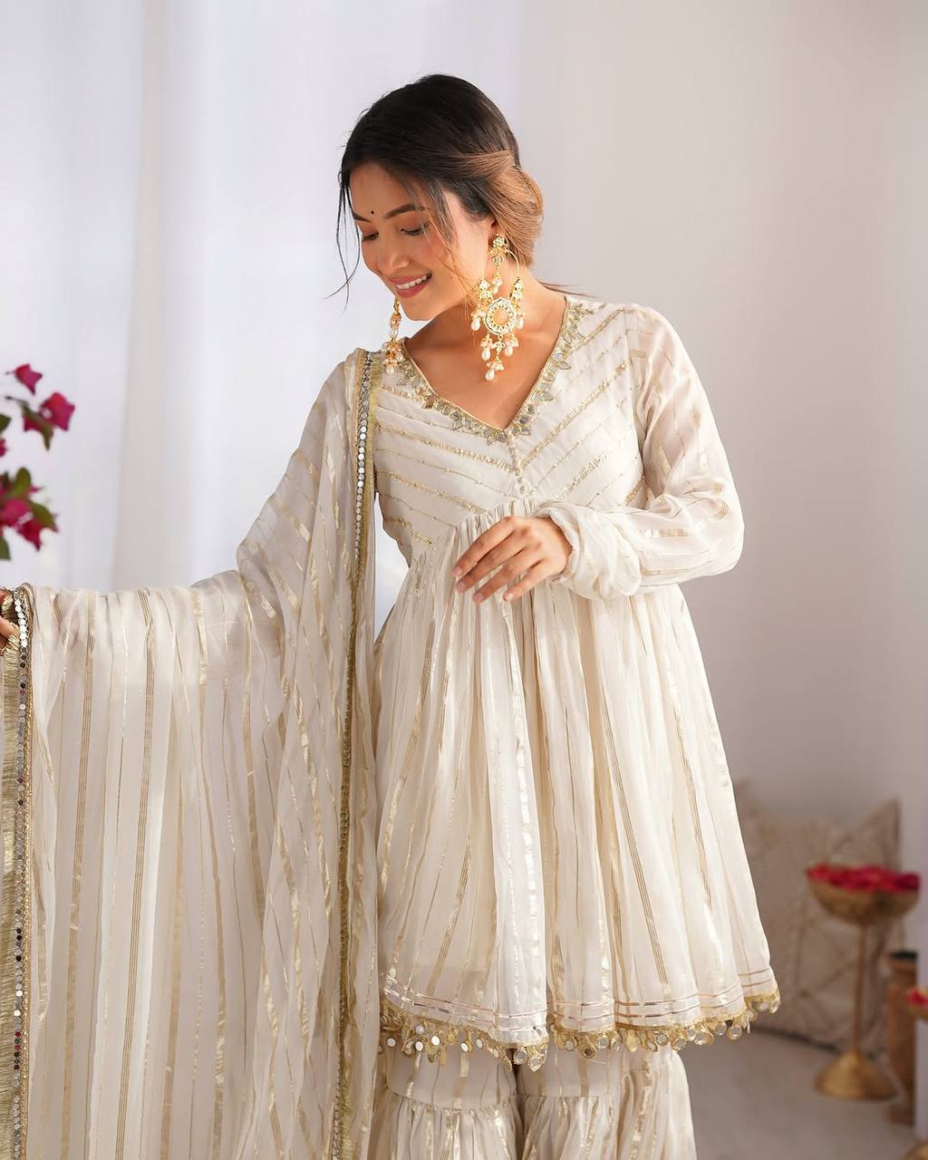 White Mal Chanderi Sharara Set