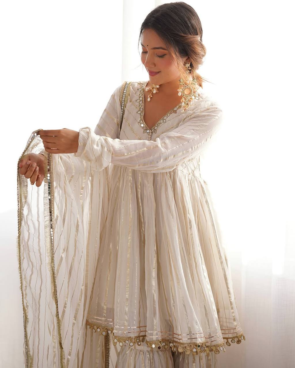 White Mal Chanderi Sharara Set