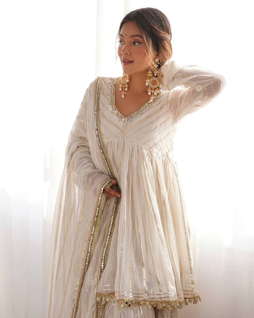 White Mal Chanderi Sharara Set