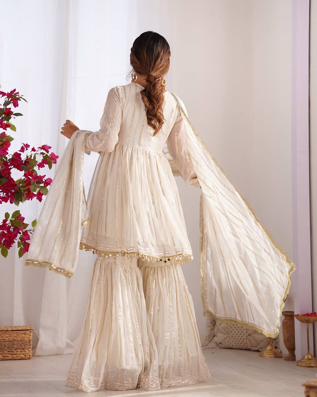 White Mal Chanderi Sharara Set