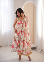 White Muslin Floral Print Kurta Set