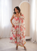 White Muslin Floral Print Kurta Set