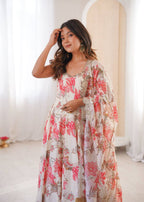 White Muslin Floral Print Kurta Set