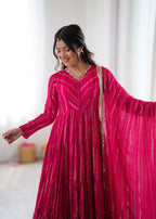 Pink Mal Chanderi Ruffle Kurta Set