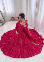 Pink Mal Chanderi Ruffle Kurta Set