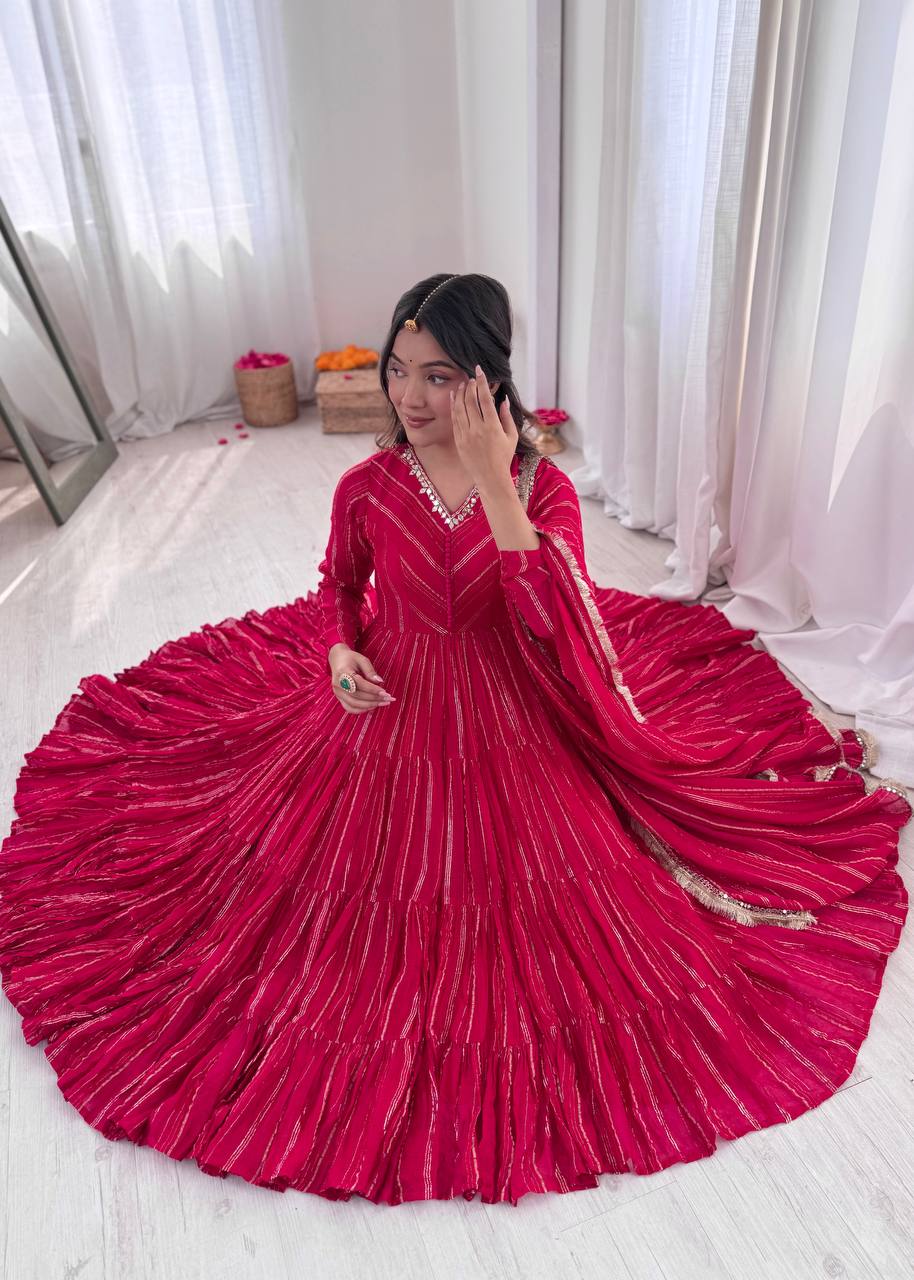 Pink Mal Chanderi Ruffle Kurta Set