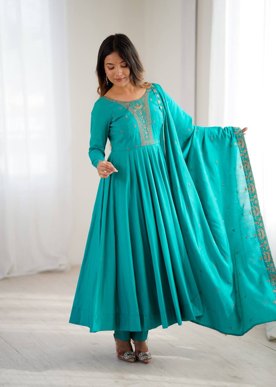 Rama Chanderi Silk Kurta Set