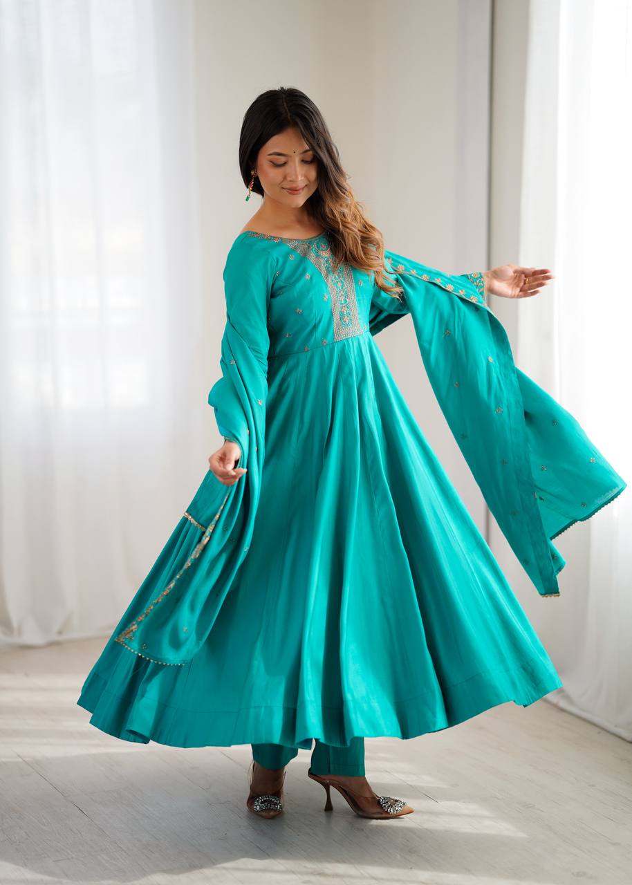 Rama Chanderi Silk Kurta Set