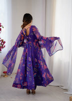 Violet Organza Flower Kurta Set