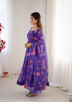 Violet Organza Flower Kurta Set