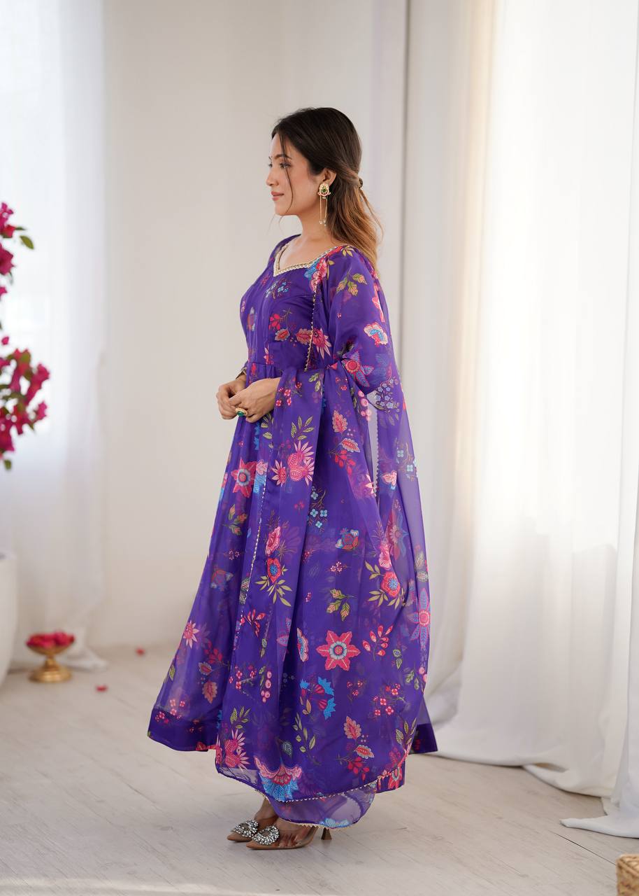 Violet Organza Flower Kurta Set