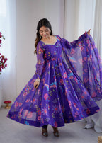 Violet Organza Flower Kurta Set