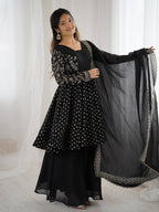 Black Crunchy Silk Sharara Set