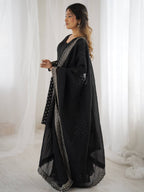 Black Crunchy Silk Sharara Set