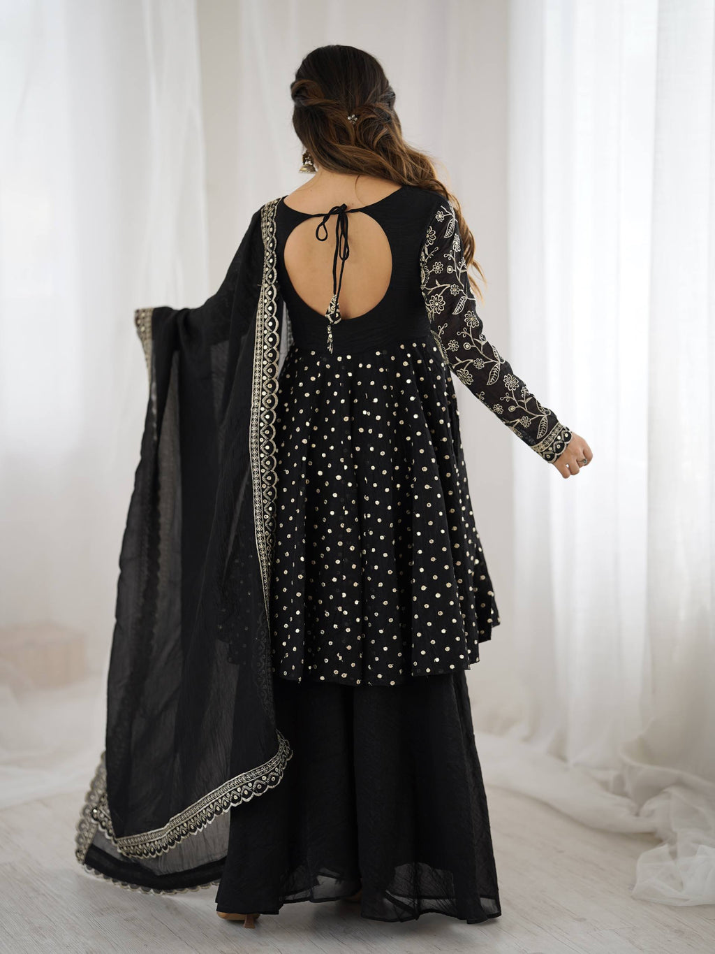 Black Crunchy Silk Sharara Set