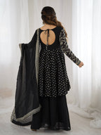 Black Crunchy Silk Sharara Set