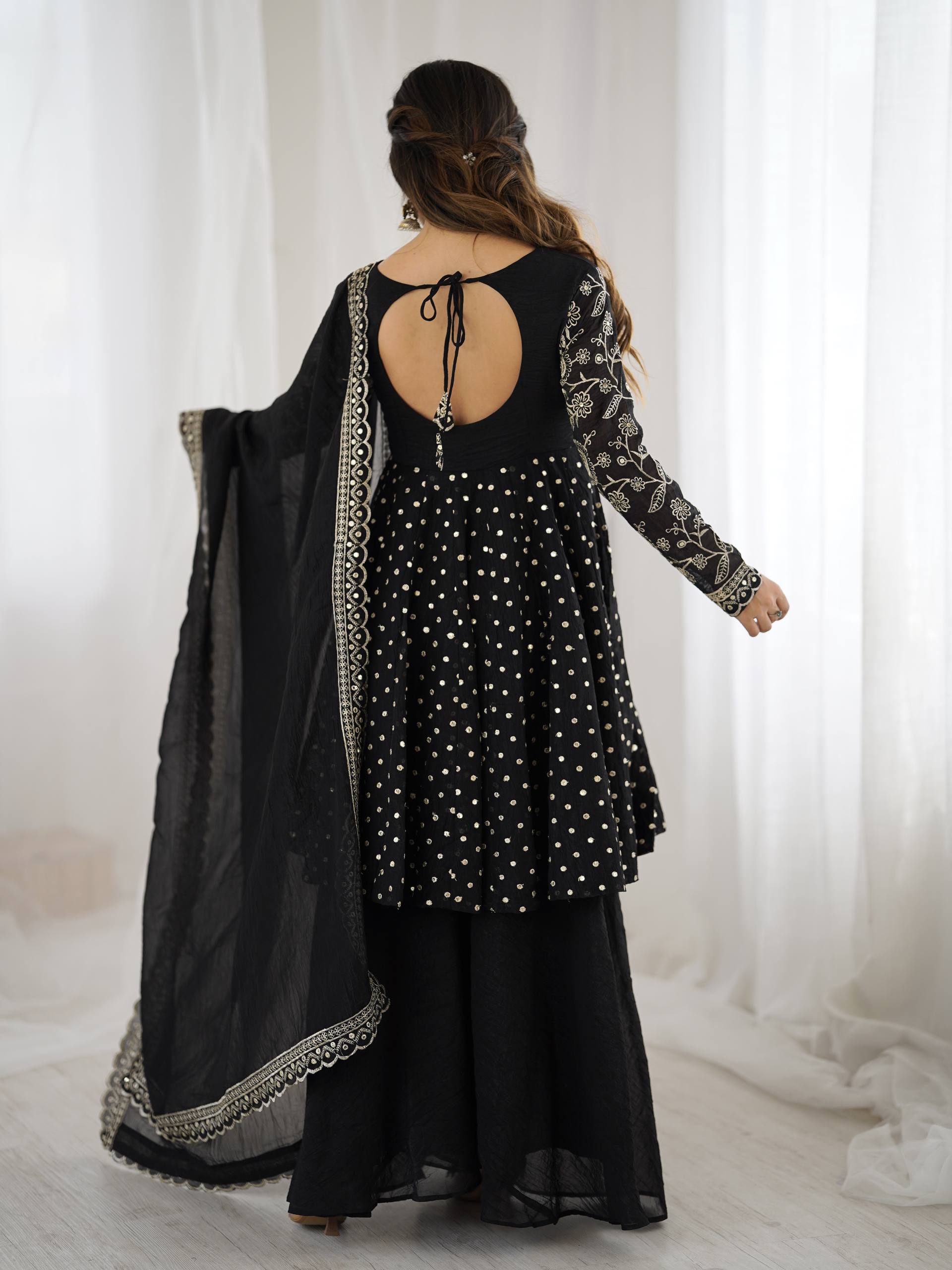 Black Crunchy Silk Sharara Set