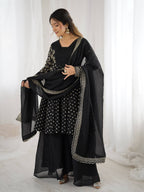 Black Crunchy Silk Sharara Set