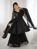 Black Crunchy Silk Sharara Set