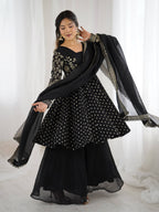Black Crunchy Silk Sharara Set