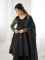 Black Crunchy Silk Sharara Set
