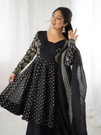 Black Crunchy Silk Sharara Set