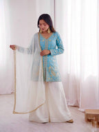 Turquoise Blue Heavy Embroidery Sequence Sharara Suit