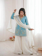 Turquoise Blue Heavy Embroidery Sequence Sharara Suit