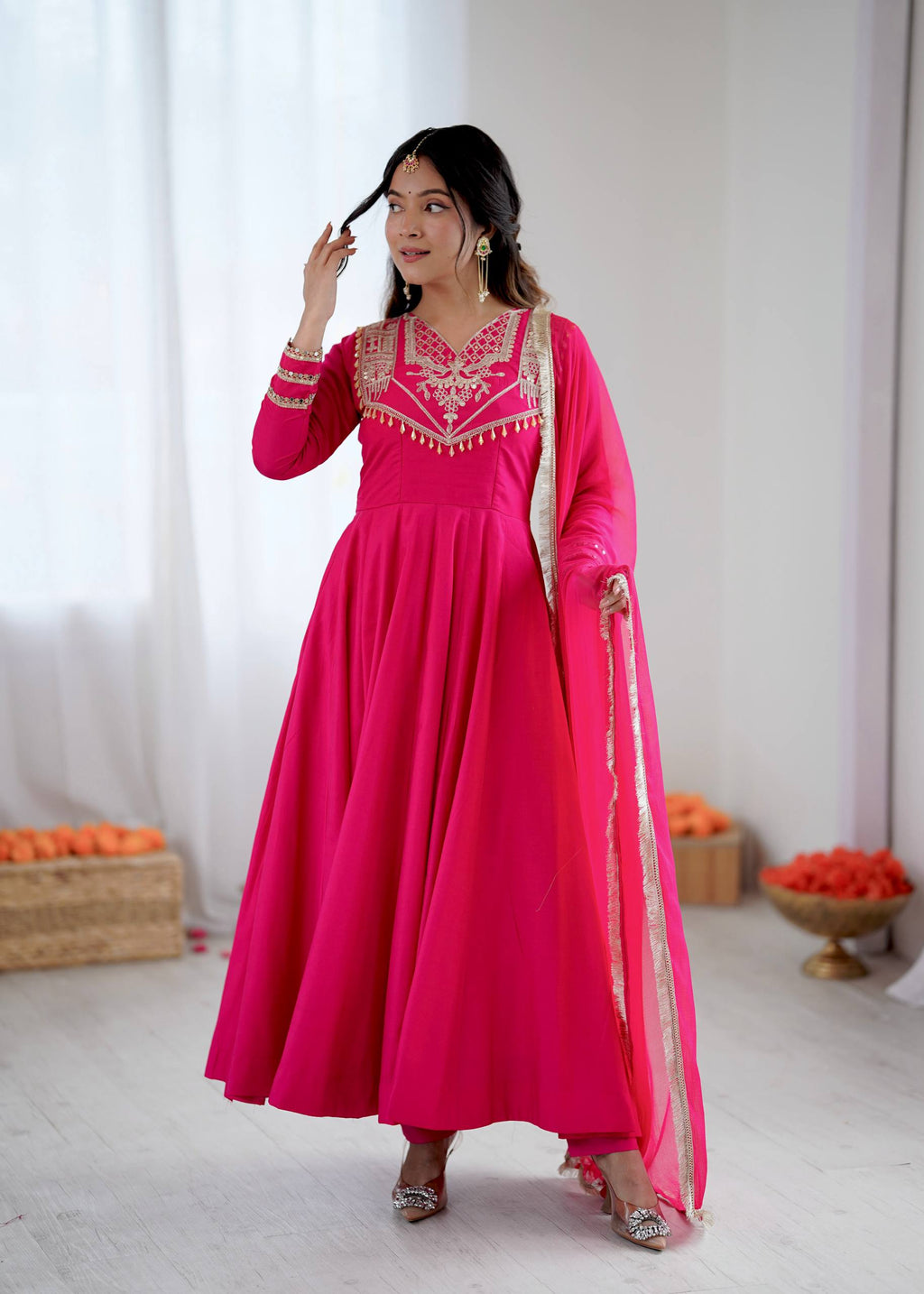 Pink Roman silk Kurta Set