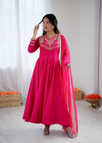 Pink Roman silk Kurta Set