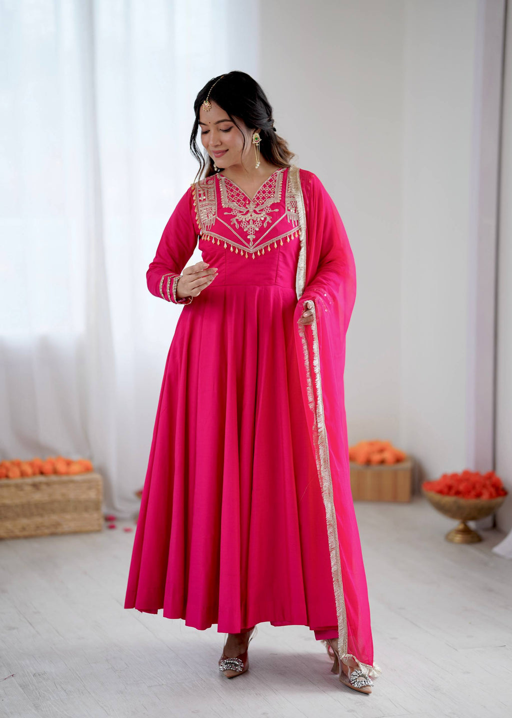 Pink Roman silk Kurta Set