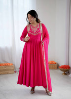 Pink Roman silk Kurta Set