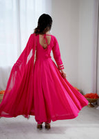 Pink Roman silk Kurta Set