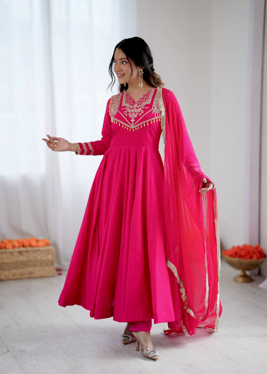 Pink Roman silk Kurta Set