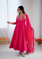 Pink Roman silk Kurta Set