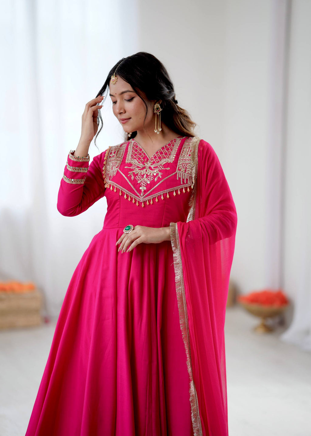 Pink Roman silk Kurta Set