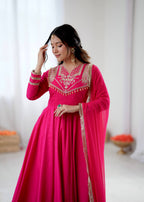 Pink Roman silk Kurta Set